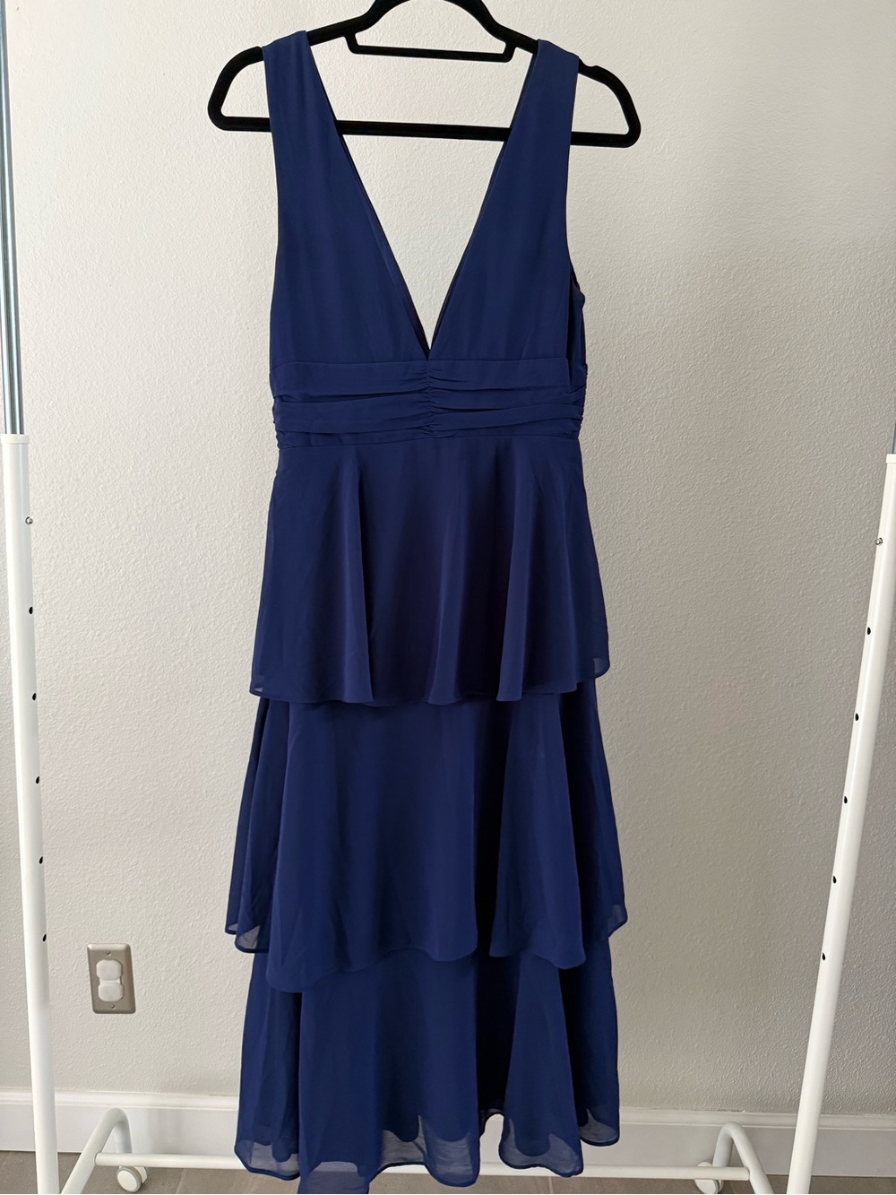 Lulus Celebration Time Navy Blue Sleeveless Tiered Midi Dress